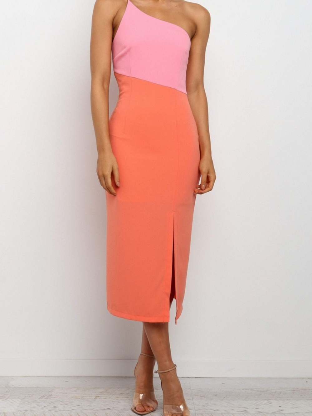 Petal & Pup Pink and Coral One-Shoulder Midi Skirt